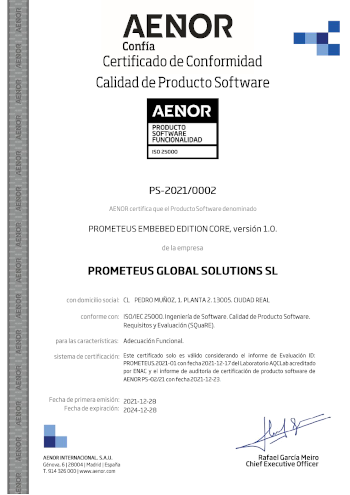 Functional Suitability certificate Prometeus Embebed Edition Core