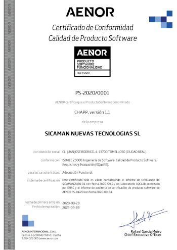 Certificado Adecuación Funcional Sicaman CHAPP